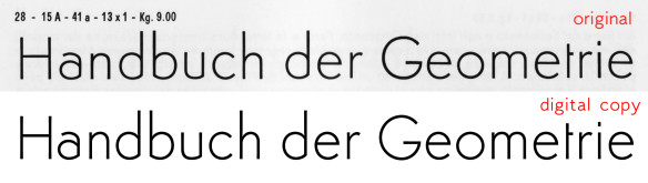 Comparison of the new font with the original