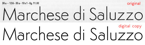 Comparazione del nuovo carattere con l’originale